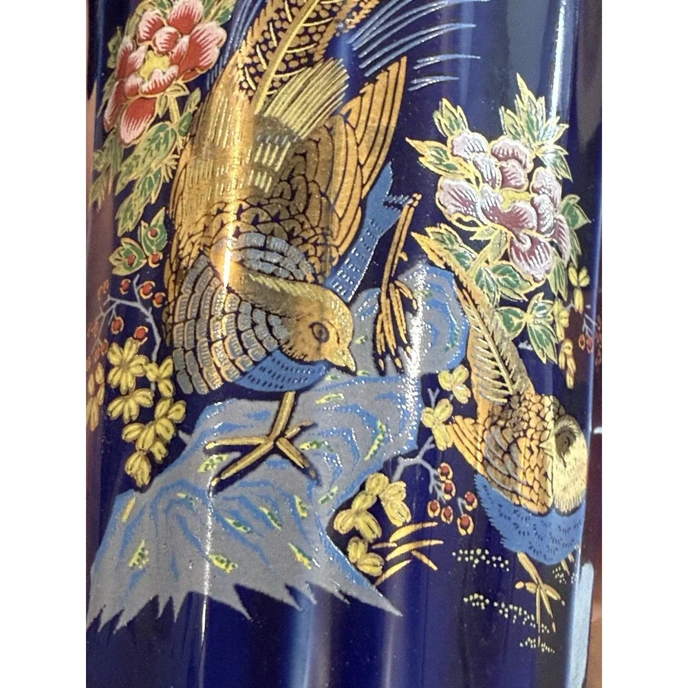 Vintage Kutani Japan Cobalt Blue Porcelain 3 Pc Deluxe Bathroom Vanity Set Box